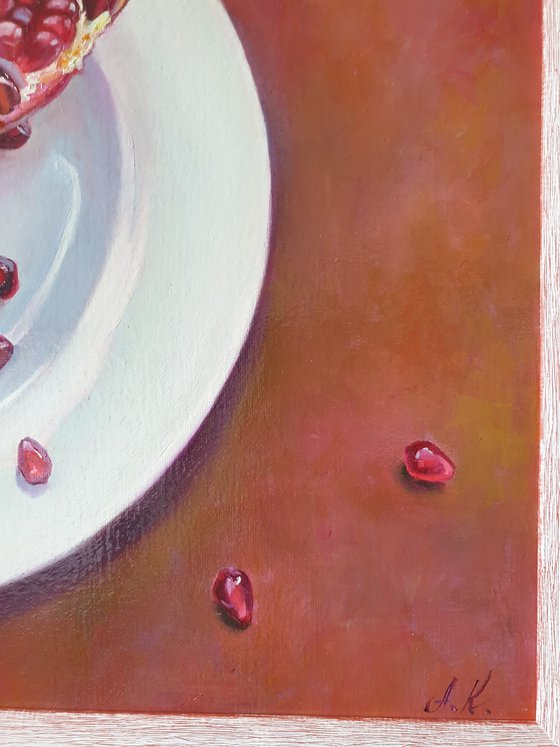 "Secret passions."  pomegranate still life  liGHt original painting  GIFT (2021)