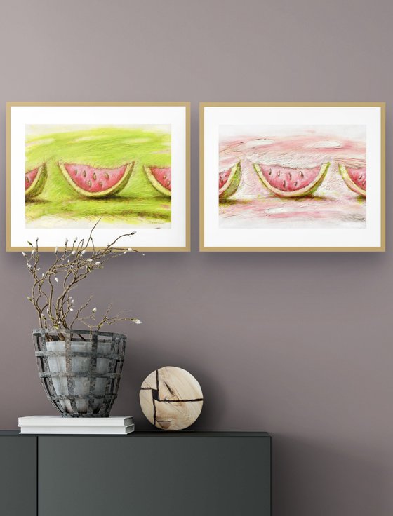 Watermelons On Green and Pink