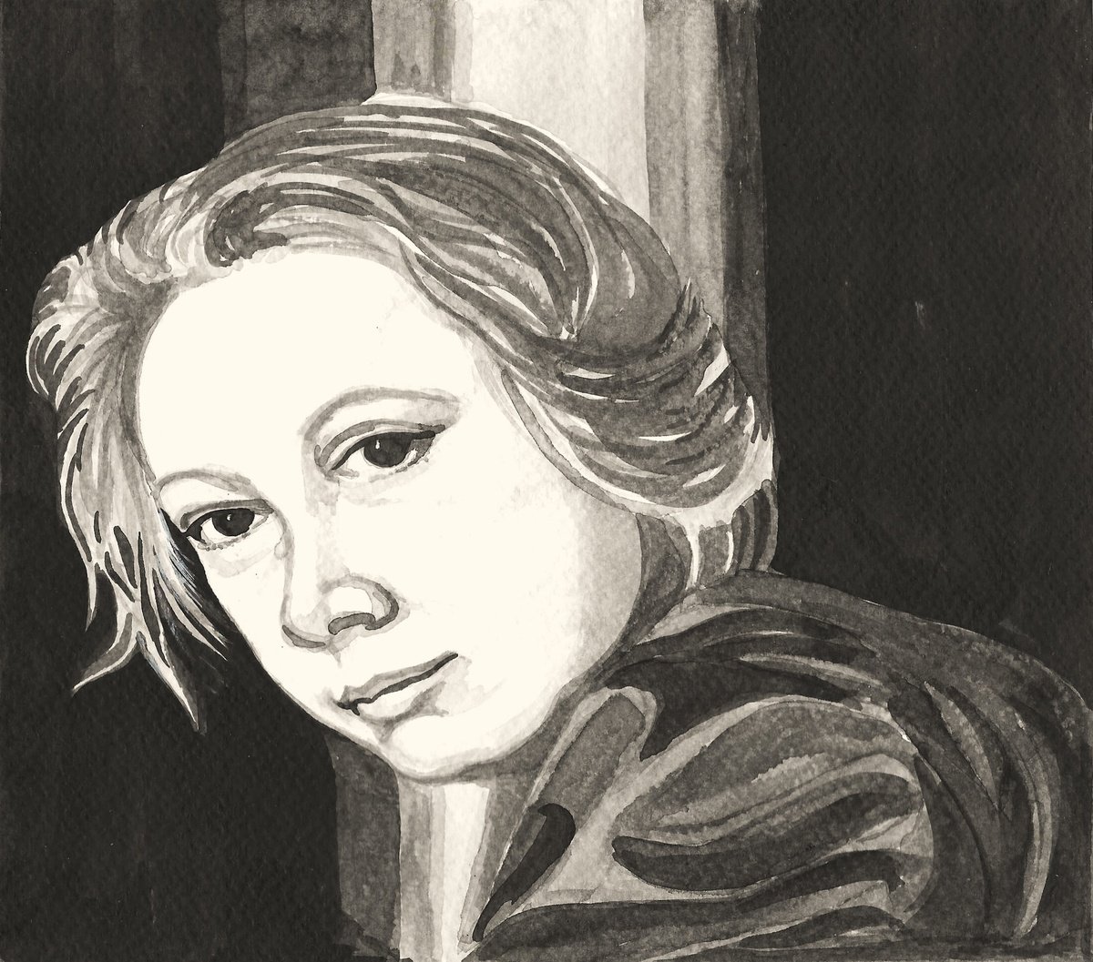 Photorealistic Portrait Ink Drawing By Nives Palmic, 8 X 7", Cathe Colwitz, Original Artwork