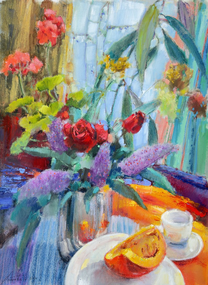 Expressive Still Life Oil Painting By Olha Laptieva, 16 X 22", Autumn Still Life, Original Artwork