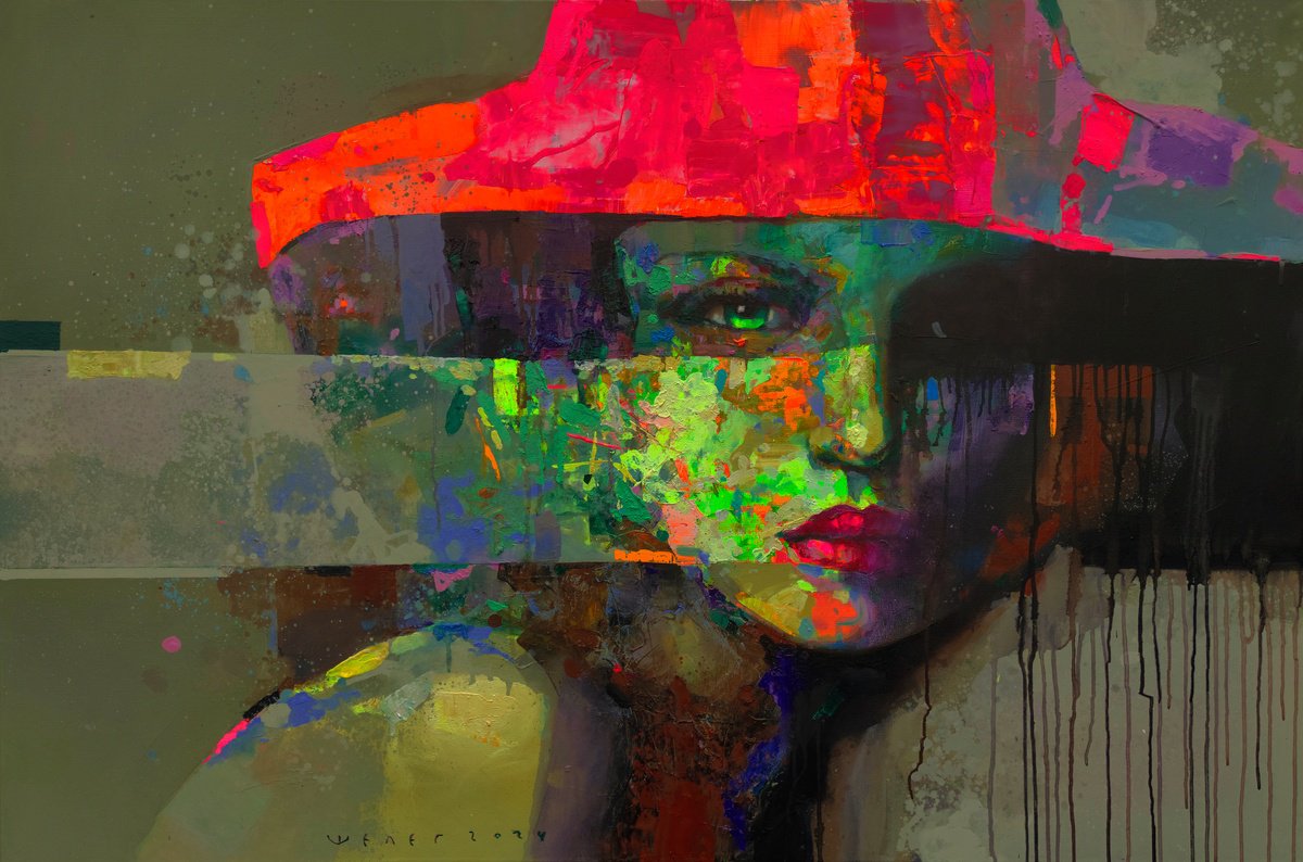 Expressive Portrait Oil Painting By Victor Sheleg, 47 X 31", Spectrum, Original Artwork