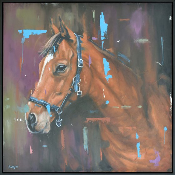 Mocha - Horse Portrait - Framed Oil Painting - 83cm x 83cm
