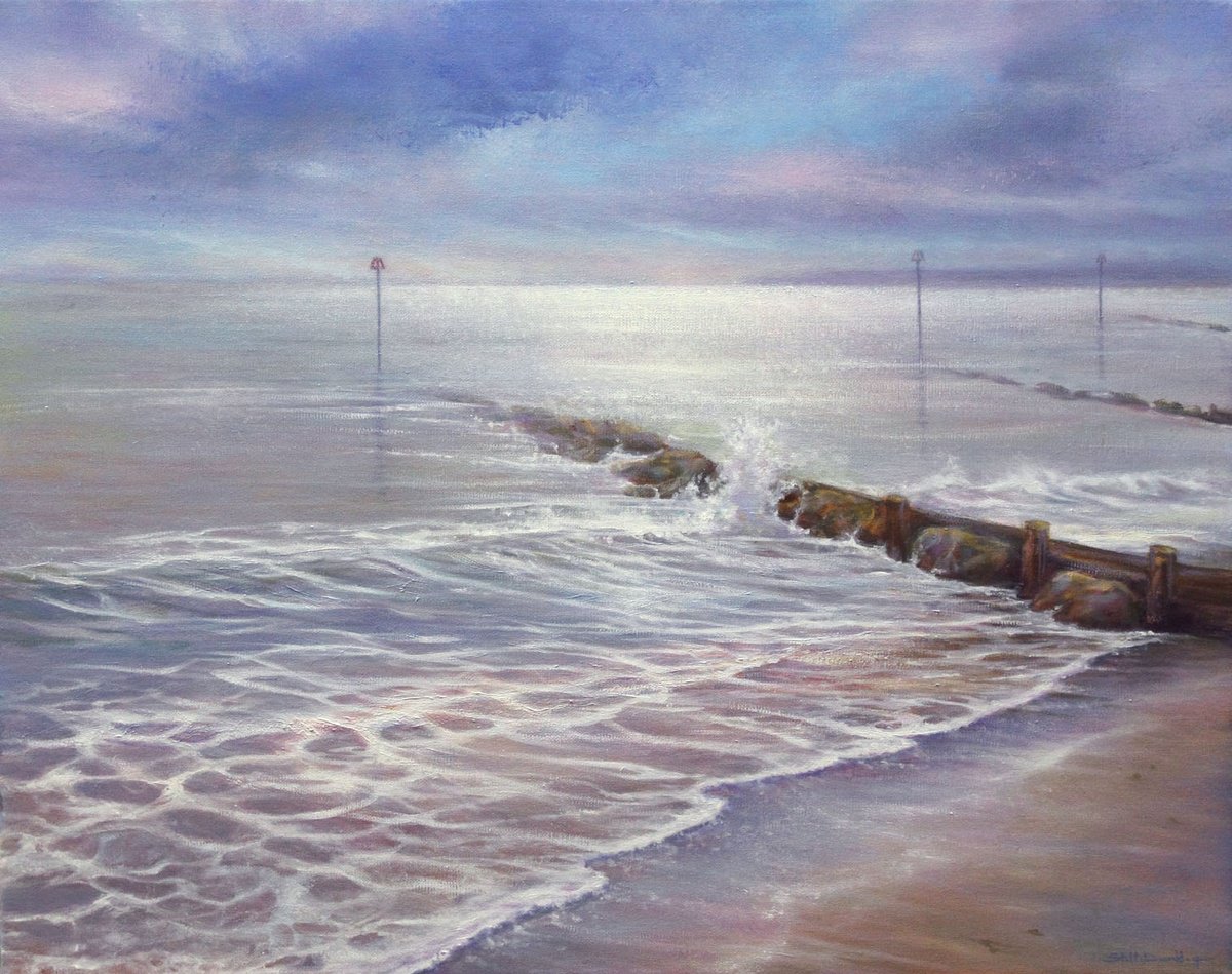 Impressionistic Landscape Oil Painting By Stella Dunkley, 20 X 16", The Quiet Shore, Original Artwork