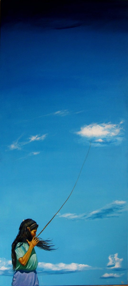 Expressive Landscape Oil Painting By Serhiy Roy, 25 X 55", Liza Caught A Cloud., Original Artwork