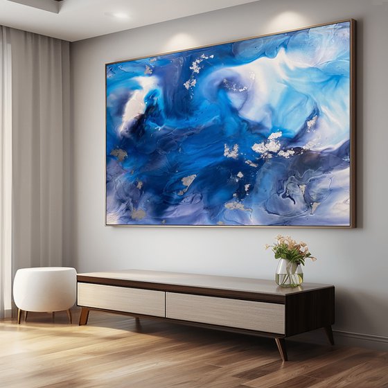 Silver Blue Large Abstract