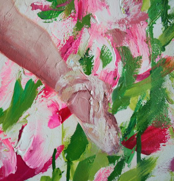 Ball of Spring... / Ballerina. Pink flowers. Vibration gentle colors /  ORIGINAL PAINTING