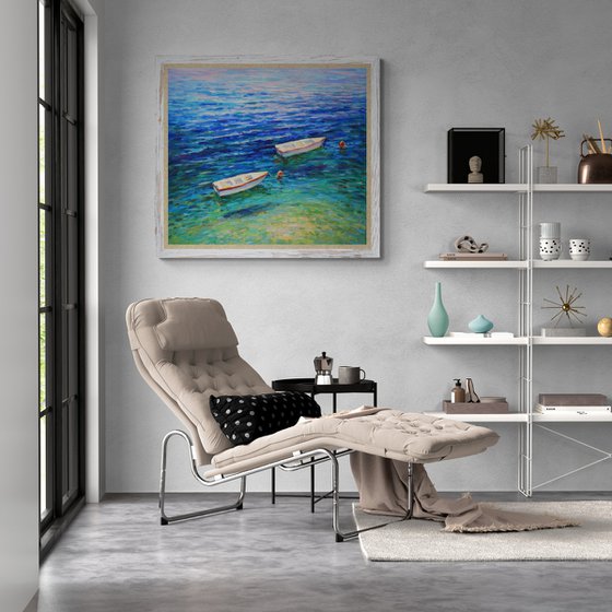 Couple boats at sea water surface