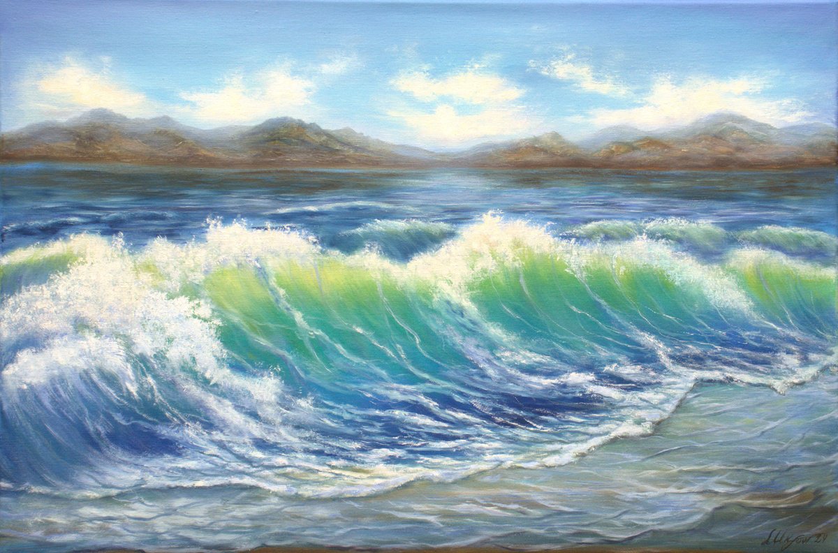 Expressive Oil Painting , Blue Sea Waves By Ludmilla Ukrow, 30 X 20, Artwork For Sale On Artfinder