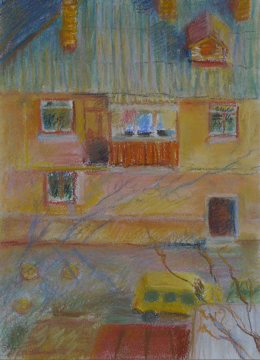 Impressionistic Cityscapes Pastel Drawing By Elena Lykhodid, 8 X 12, Quarantine. View From Window 1., Original Artwork