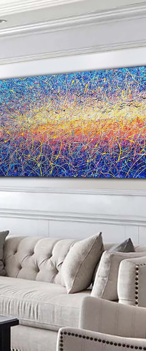 Bright sunrise Birds at dawn Bright life Pollock style Abstract sunset Heaven by Nadiia Antoniuk