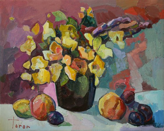 Still life with yellow flowers