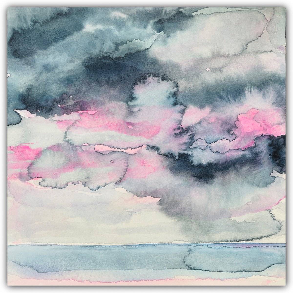 Abstract Landscape Watercolour By Gesa Reuter, 12 X 12, Yesterday´s Storms, Original Artwork