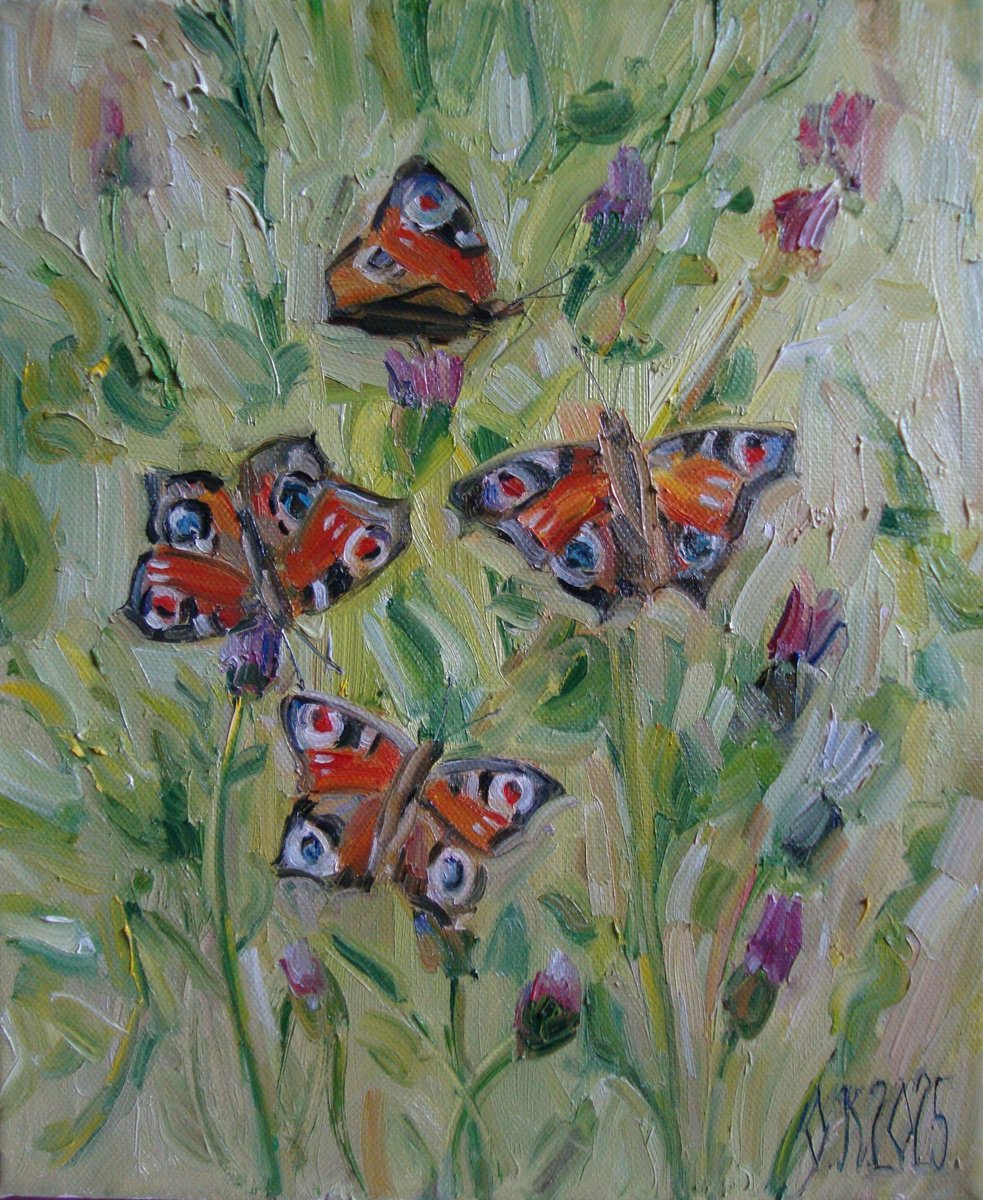 Impressionistic Botanical Oil Painting By Olga Knezevic, 10 X 12", Playfulness, Original Artwork