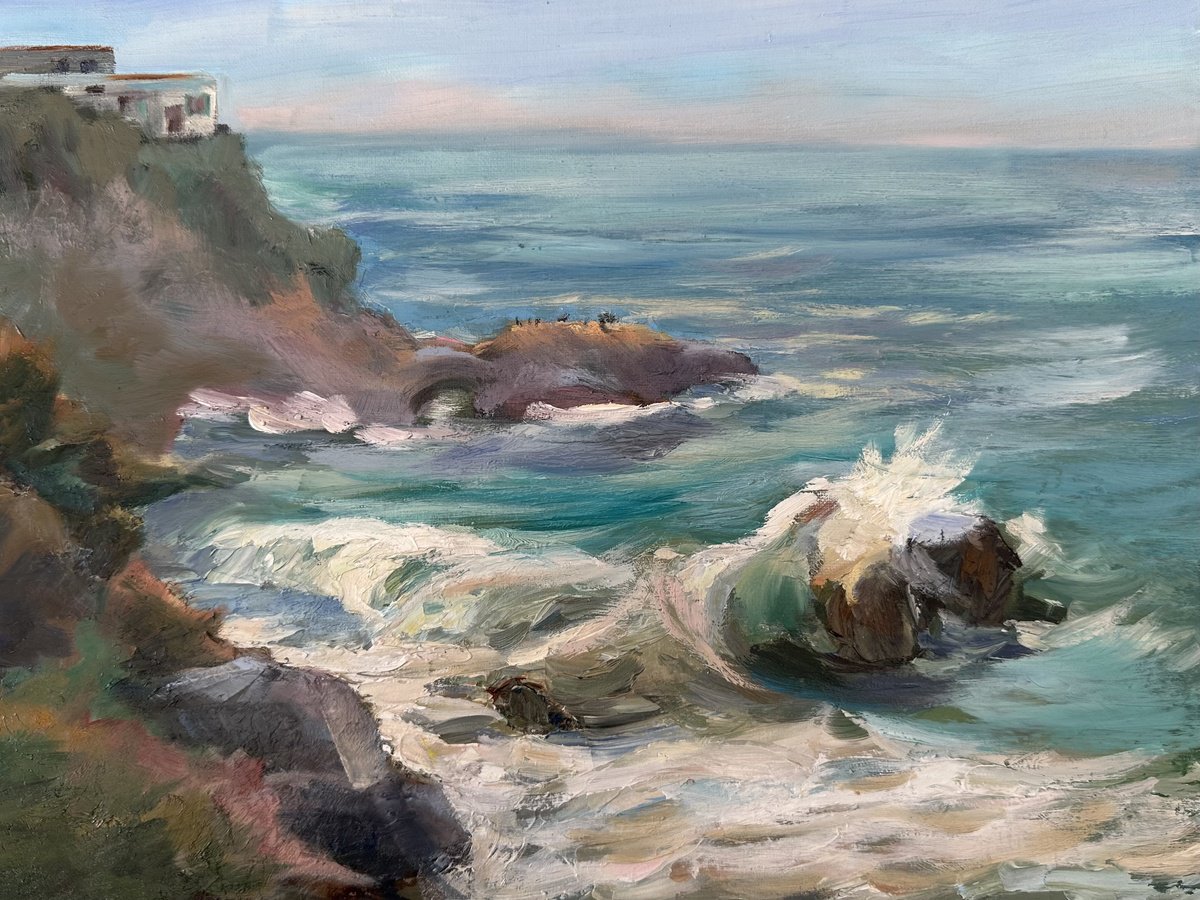 Impressionistic Landscape Oil Painting By Grace Diehl, 12 X 9, Pearl Street Beach 2, Original Artwork