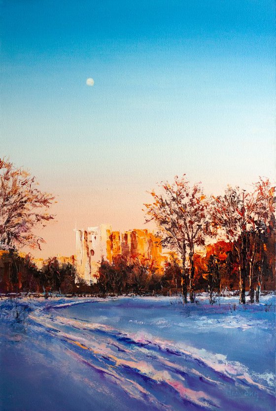 "Winter evening"  winter landscape