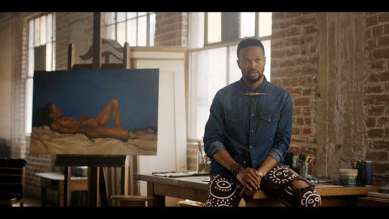 nude black woman in blue