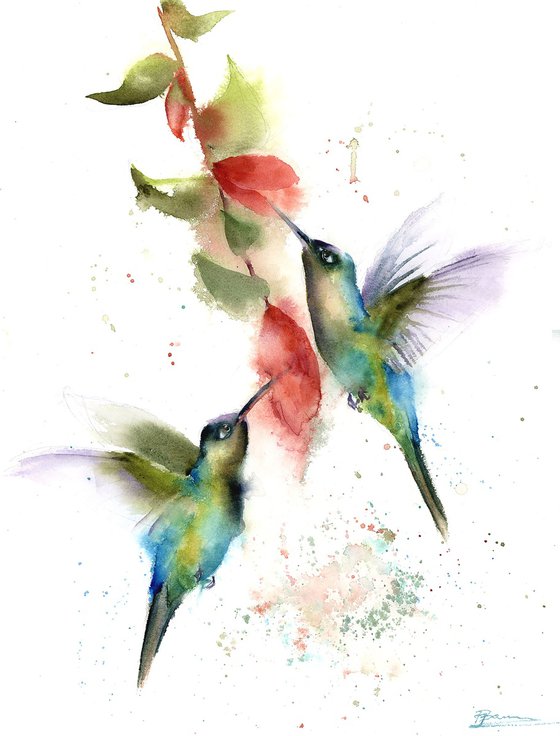 Hummingbirds And Flower -  Diptych