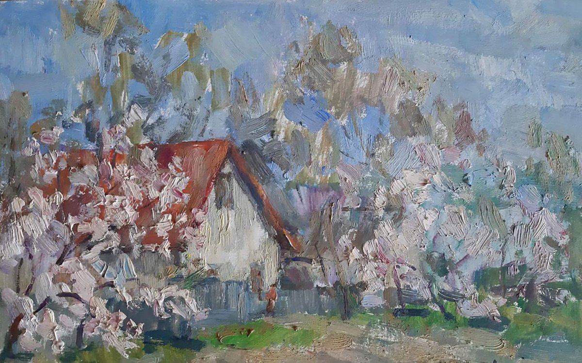 Impressionistic Landscape Oil Painting By Ivan Kovalenko, 15 X 10, Spring Came, Original Artwork
