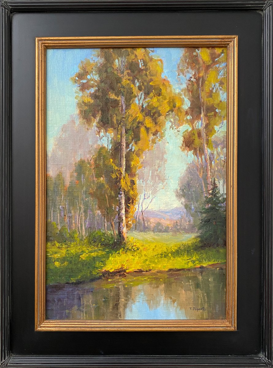 Impressionistic Landscape Oil Painting By Tatyana Fogarty, 20 X 26", Late Light Summer Landscape, Original Artwork