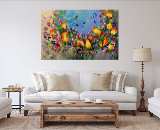 "Flowers" VERY LARGE Floral Painting