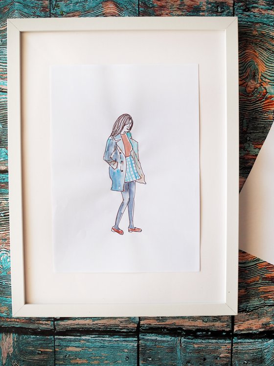 Set of 2 sketches with people - stylish girls