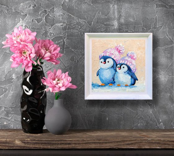 Pair Cute Penguins Painting