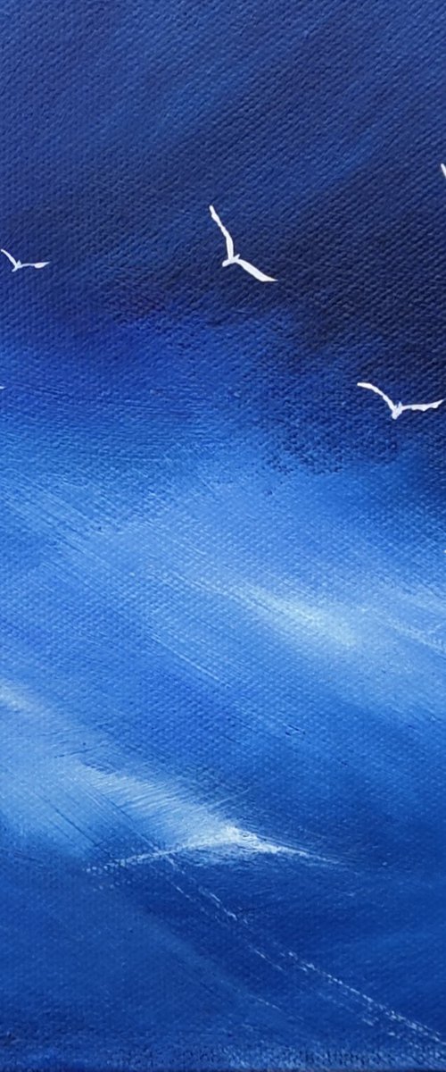 Free as a Bird 3 - seascape, blue, small, gorgeous by Mel Graham