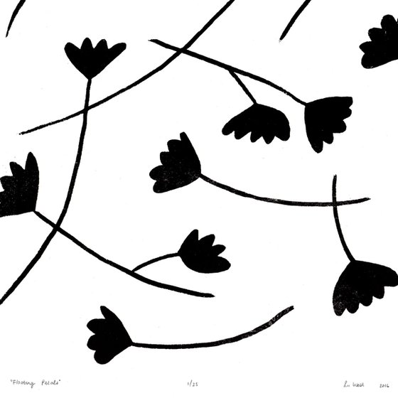 Floating Petals in Black on White - Unframed - FREE Worldwide Delivery