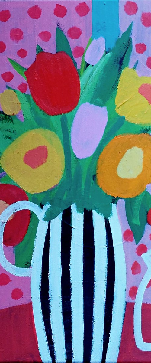 Flowers in a Striped Vase by Jan Rippingham