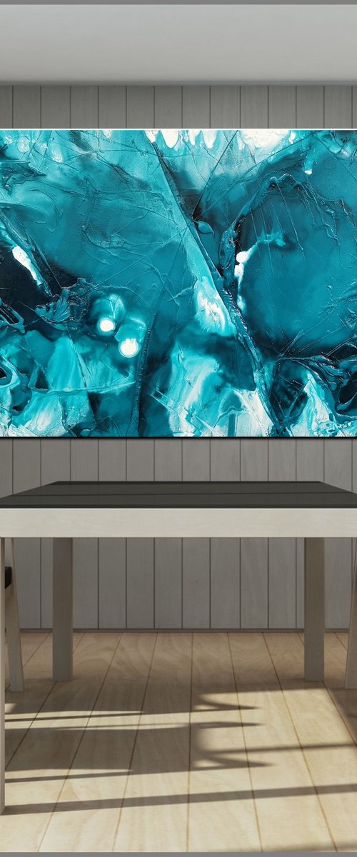 Oceans Rapture 190cm x 100cm Turquoise Textured Abstract Art by Franko