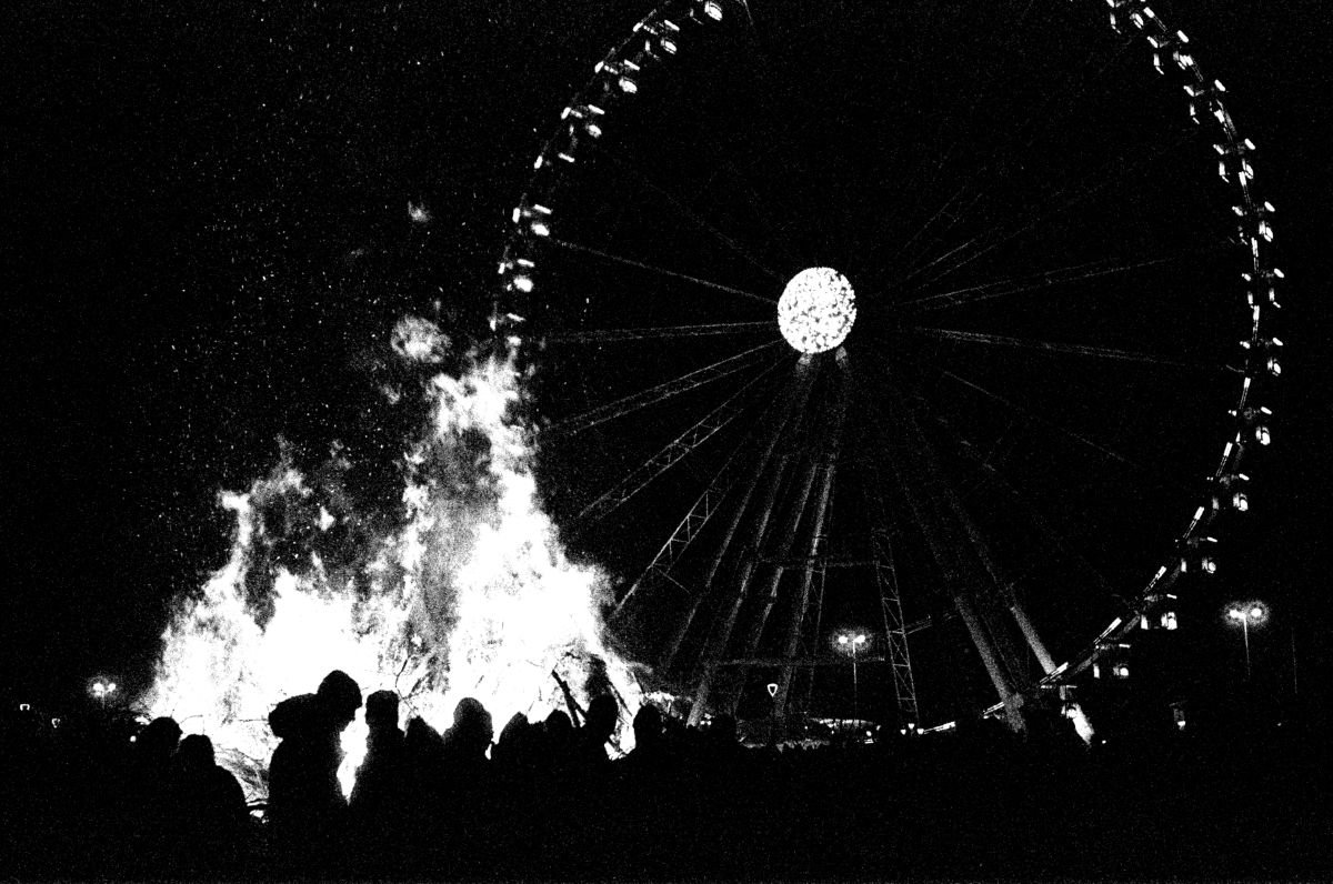 Photorealistic Cityscapes Photograph By Federico Arcangeli, 19 X 13, Burning Ferris Wheel, Original Artwork