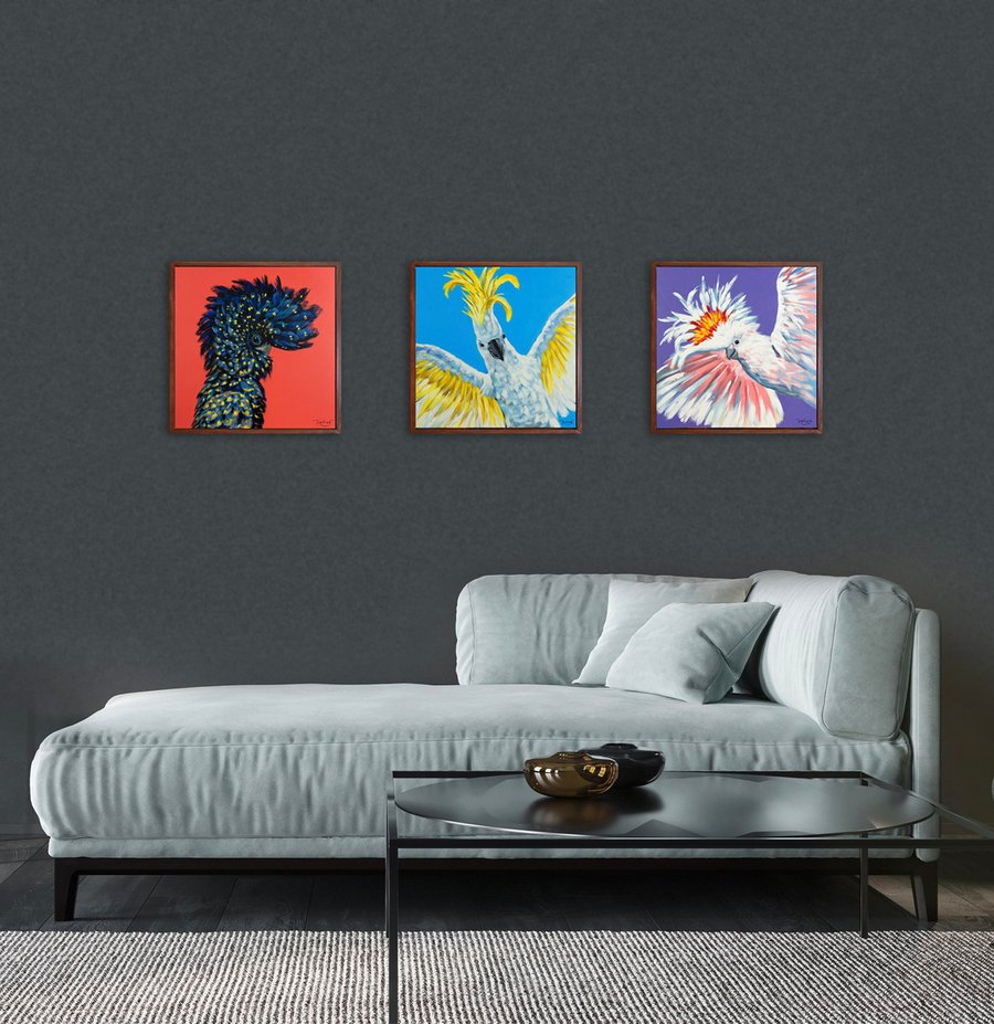 Redtailed black Cockatoo "Party cockatoo" Acrylic painting by Irina