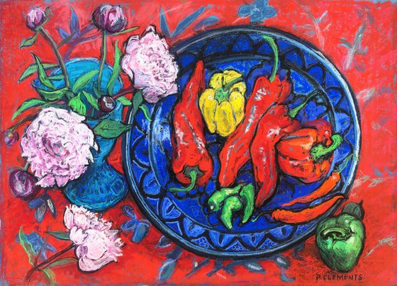 Peonies and Peppers still life