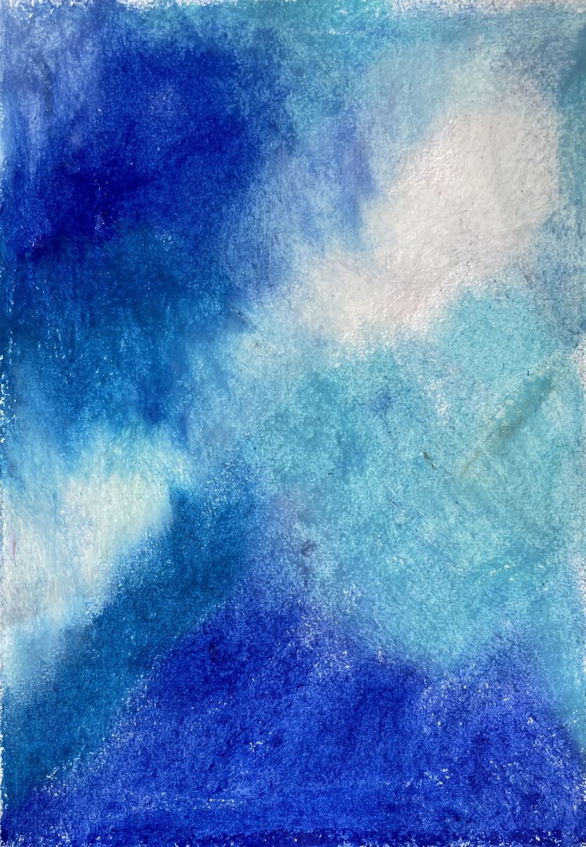 Abstract Pastel Drawing By Flora Butler, 6 X 8, Blue As An Offering, Original Artwork