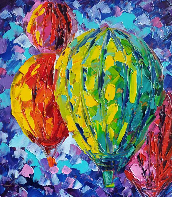 Colors in the sky - oil painting, balloon, air balloon, sky, colored sky, cappadocia, balloons in the sky