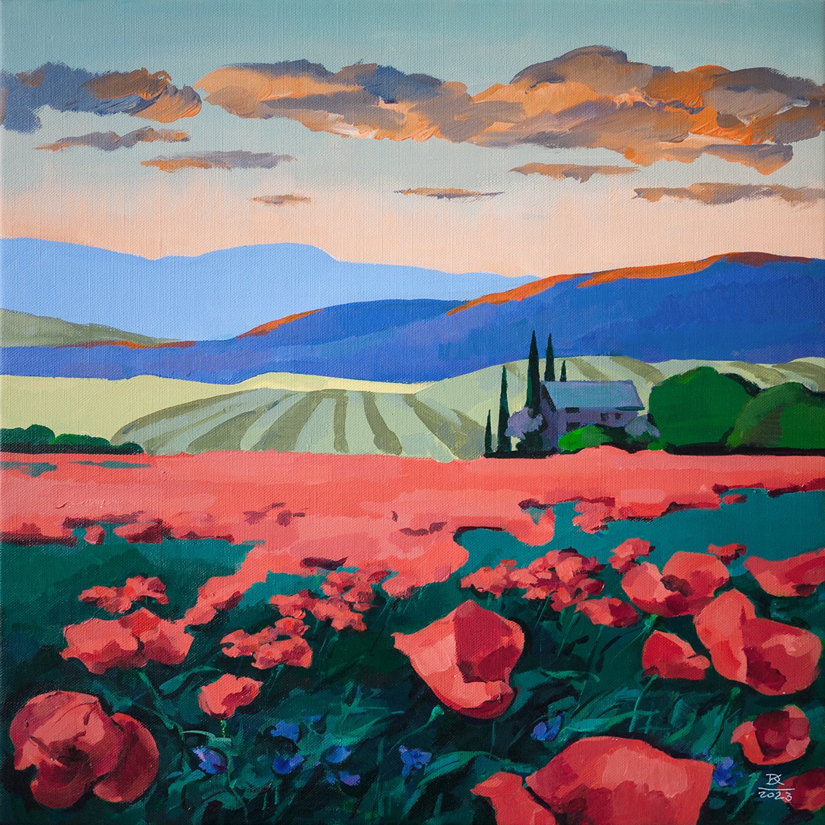 Red Poppies in Tuscany by Di Kappel