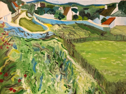 Vineyards with a View of Auvers by Kat X