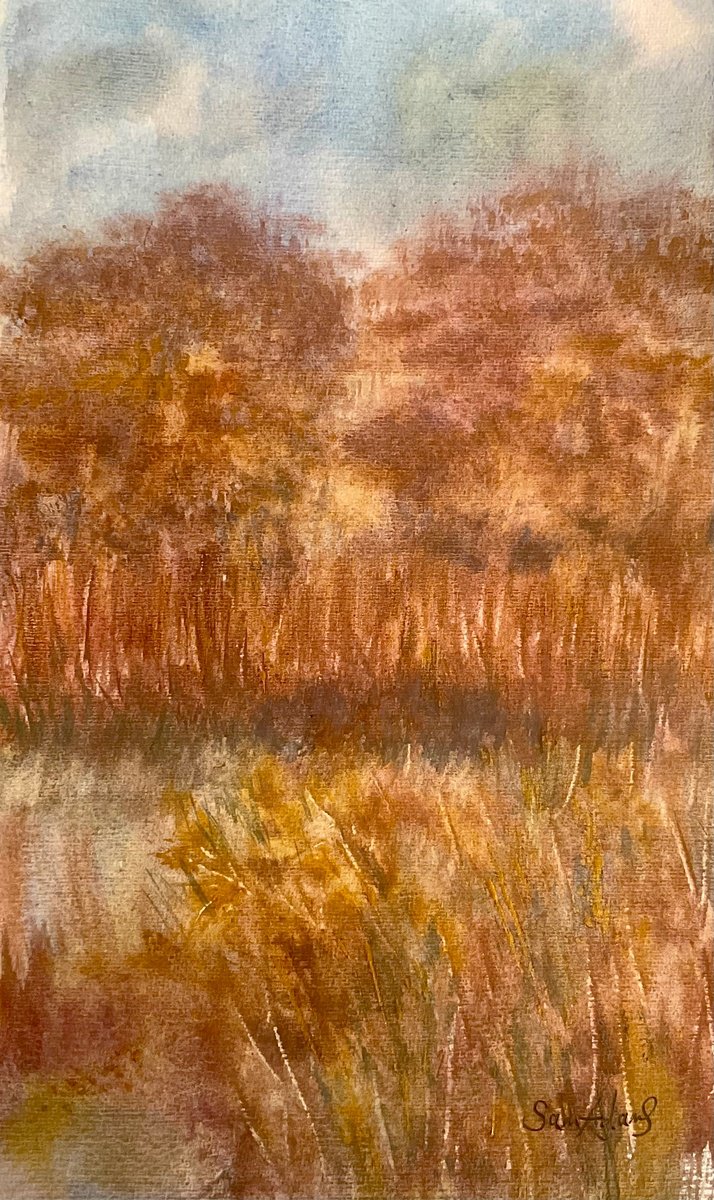 Impressionistic Watercolour , Smallbrook Meadow, Wiltshire By Samantha Adams, 7 X 12, Artwork For Sale On Artfinder