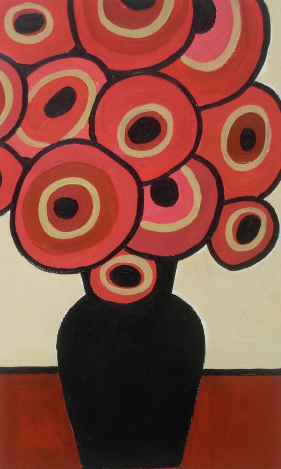 Red Bouquet in Black Vase