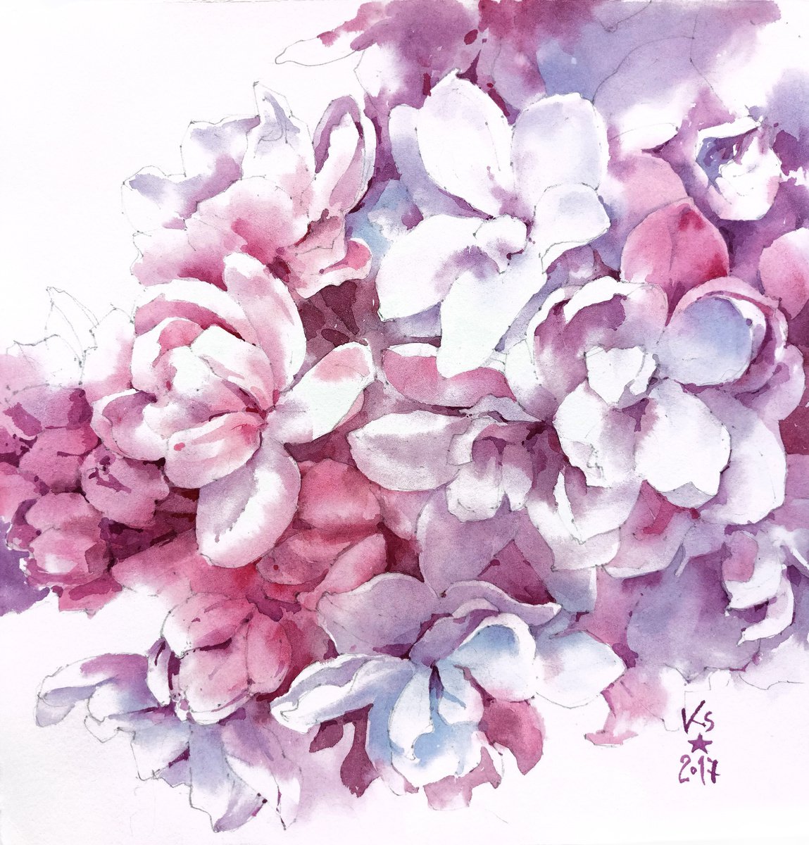 Impressionistic Botanical Watercolour By Ksenia Selianko, 10 X 10", Thousand Shades Of Lilac, Original Artwork