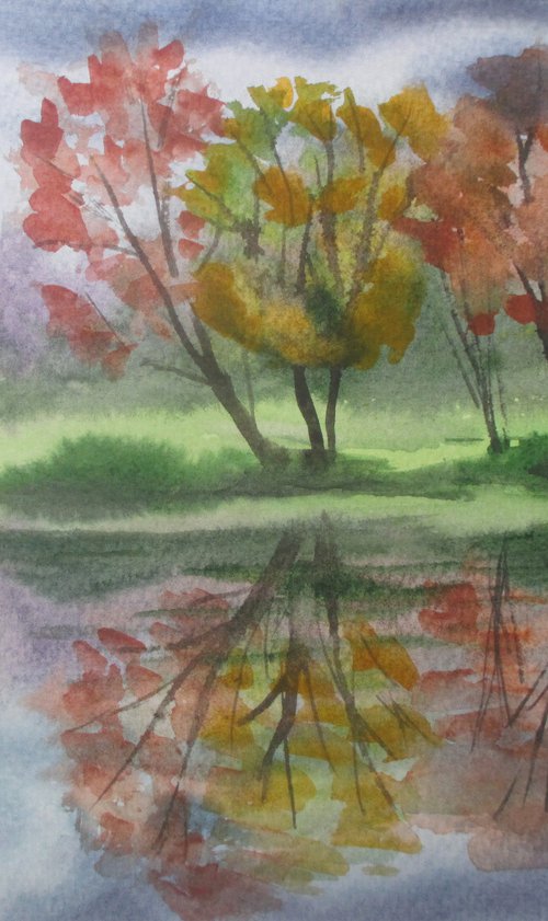 Warm autumn 2 - watercolor landscape by Julia Gogol