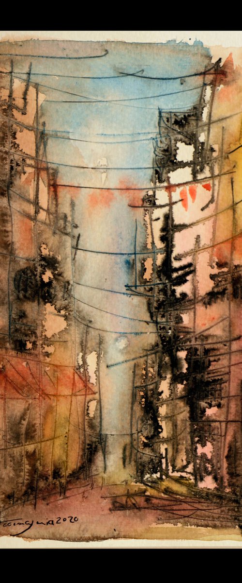 ALLEYS(7), WATERCOLOR ON PAPER, 17X 25 CM by Jamaleddin Toomajnia