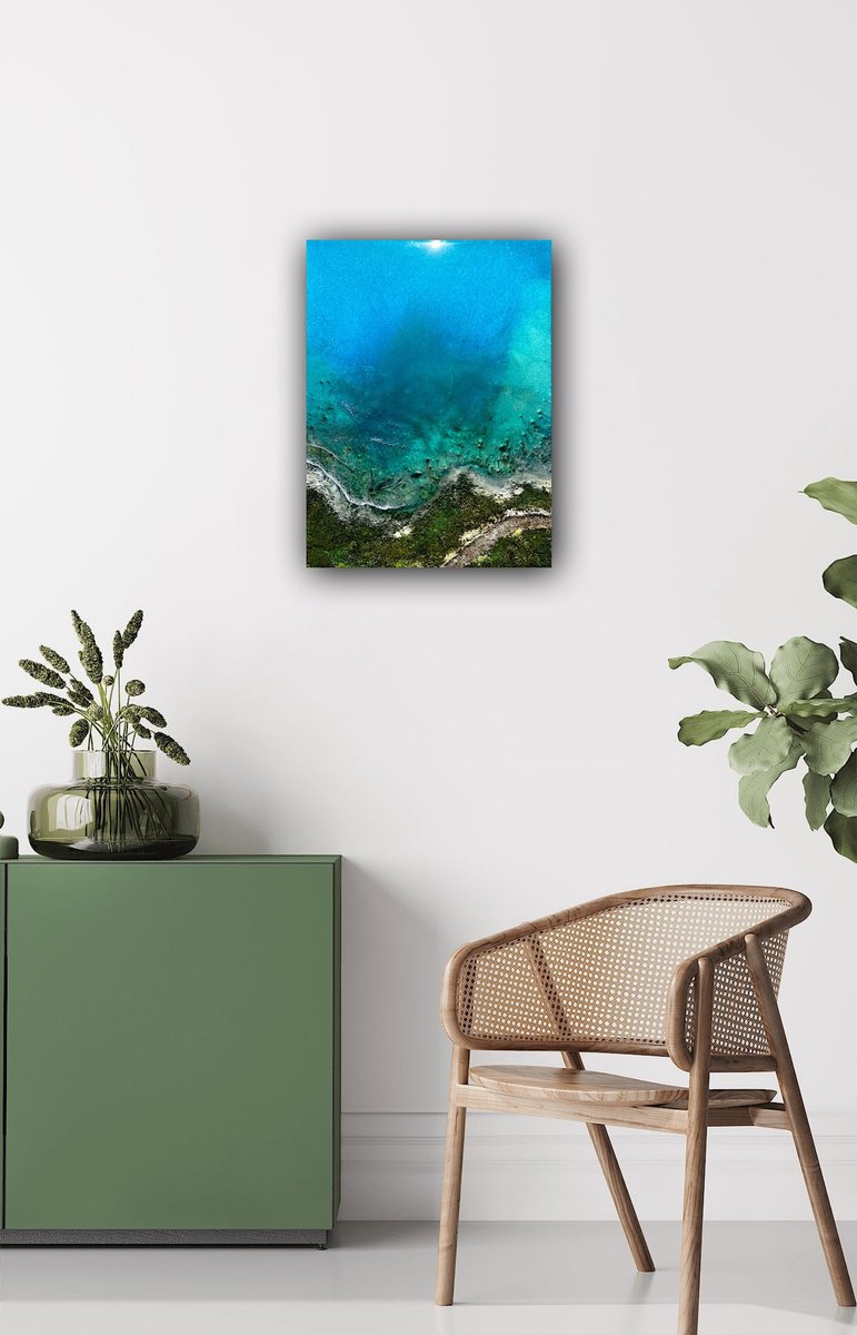 Photorealistic Landscape Painting By Ana Hefco, 18 X 24, Flying Over The Bahamas #3, Original Artwork