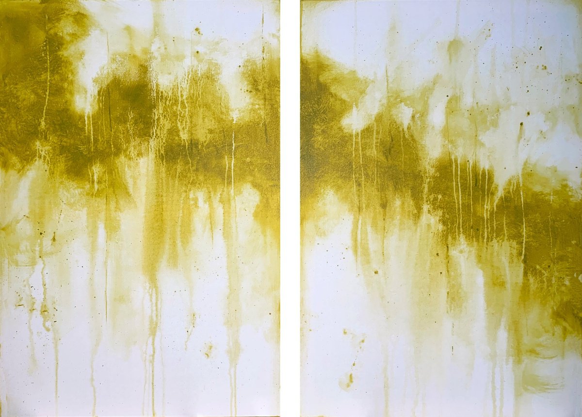 Yellow Ochre Abstract XL Large Diptych by Carol Wood