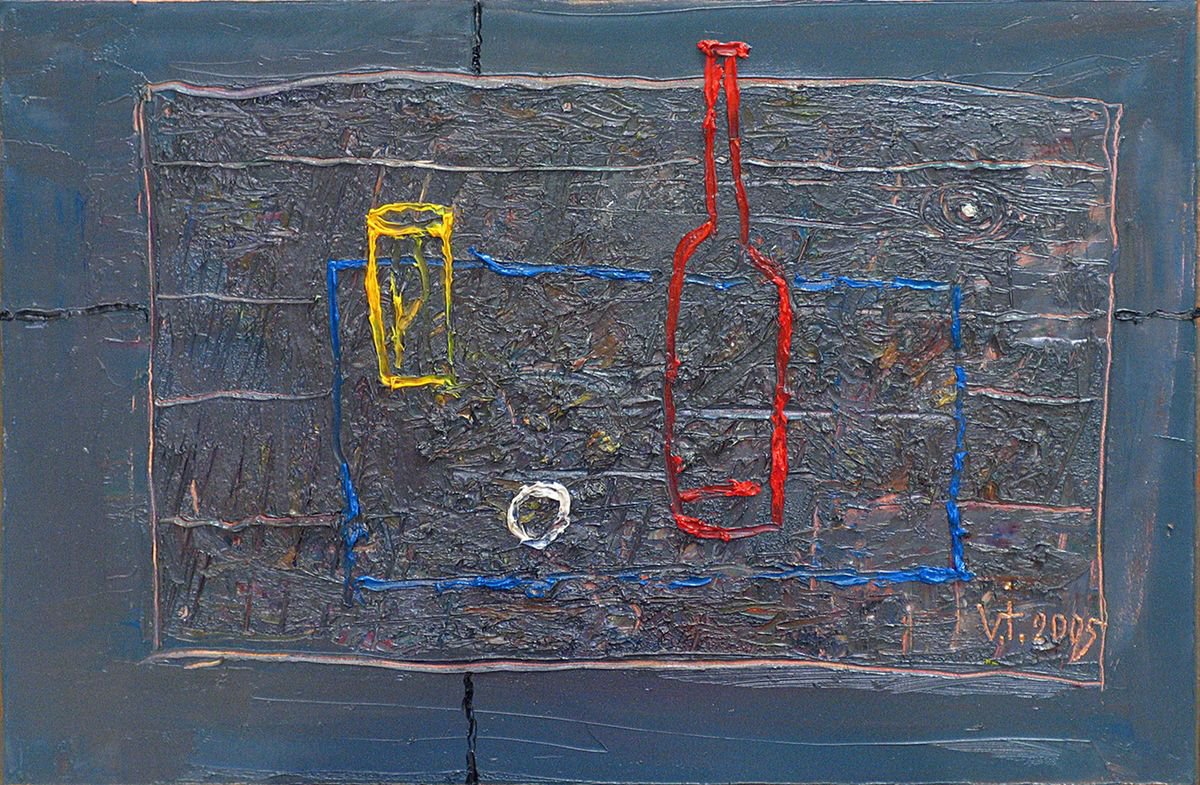 Impressionistic Still Life Oil Painting By Viktor Ivaniv, 24 X 16", Still Life With A Red Bottle, Original Artwork