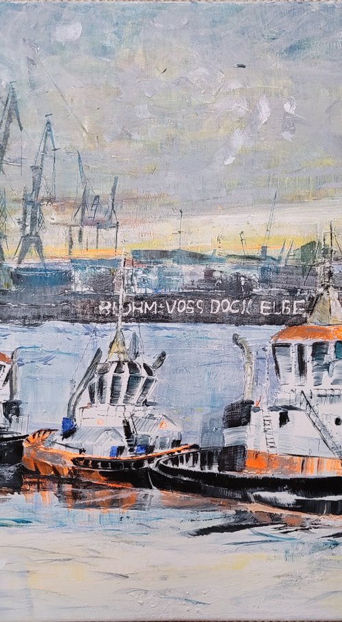 Three tugboats in November by Kathrin Flöge