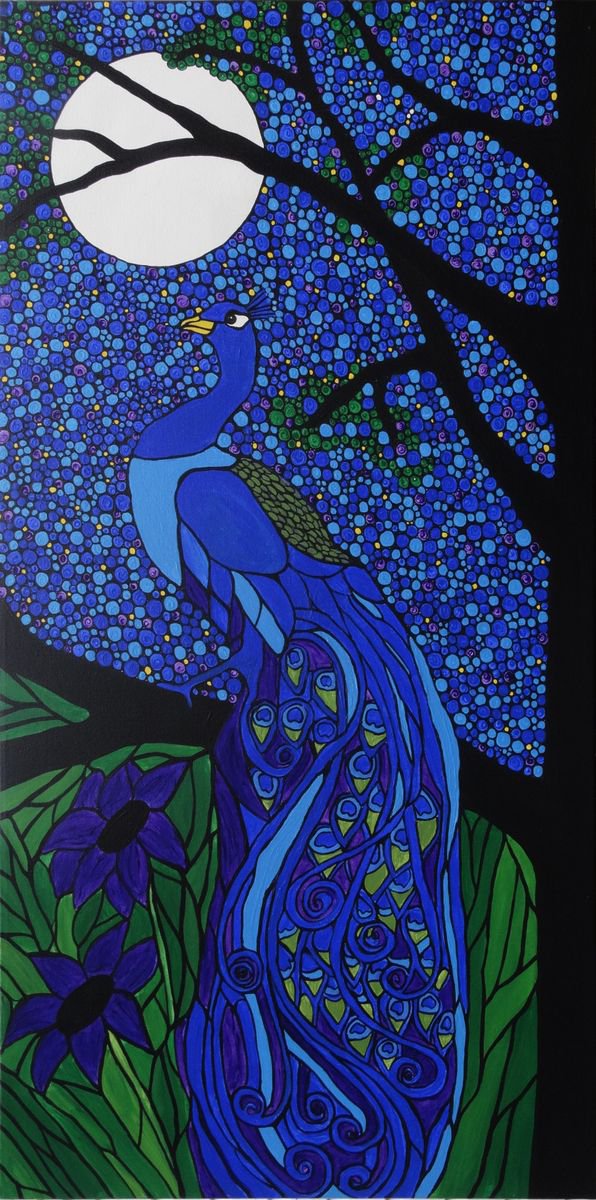 Peacock in the moonlight by Rachel Olynuk