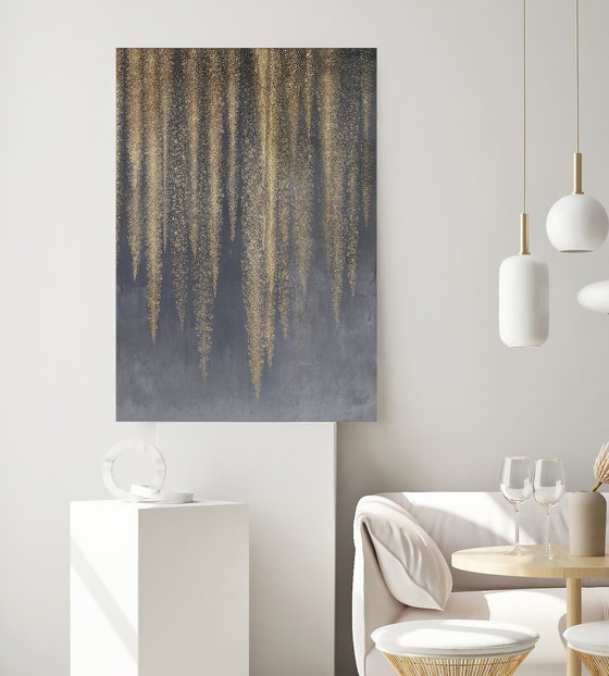 "Golden Wisteria" Gold black abstract art