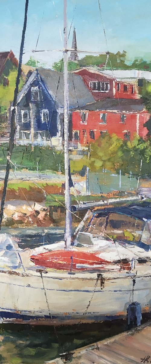 Shining boat (ocean bay, plein air) (16x20x0.7") by Alexander Koltakov