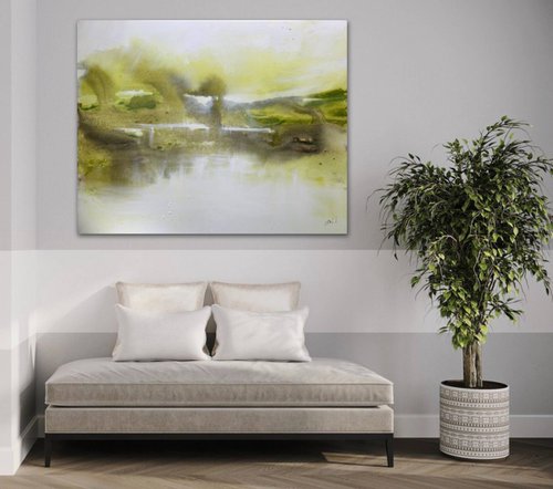 Fantasy Abstract Landscape Large Olive Green by Carol Wood